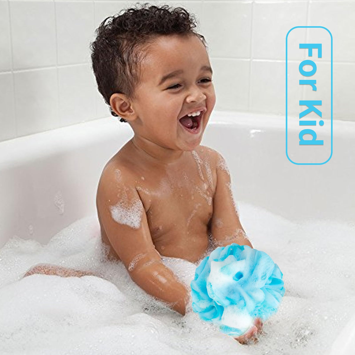 BCKENEY Bath Loofah in multiple colours on a bathroom shelf