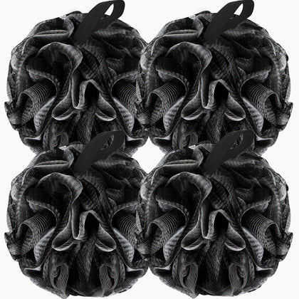BCKENEY Bath Loofah Shower Sponge 4-Pack in black and charcoal black