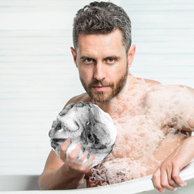 BCKENEY Bath Loofah Sponge showing rich lather with body wash