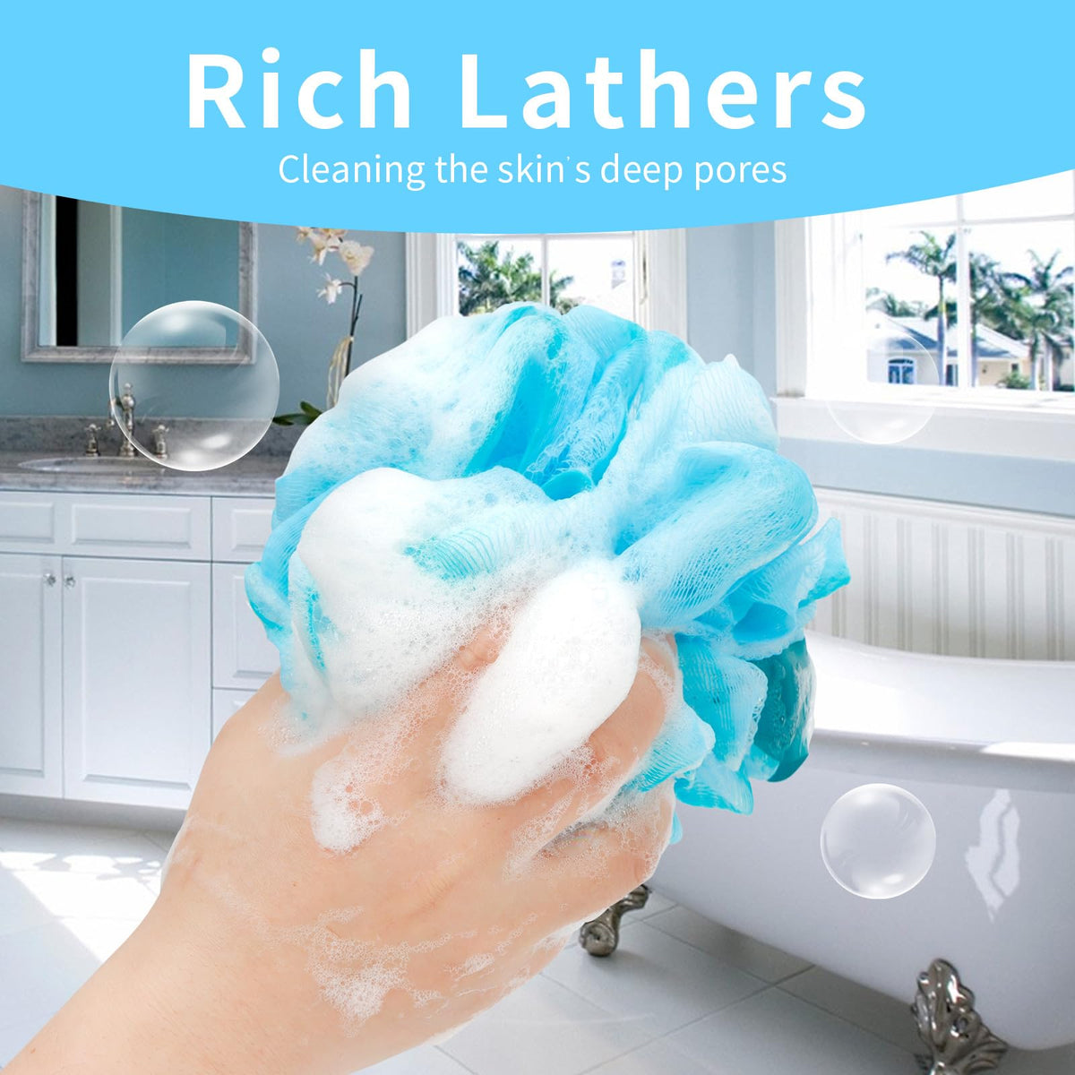 BCKENEY loofah sponge being used with body wash