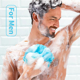 BCKENEY loofah sponge in use, showing exfoliation