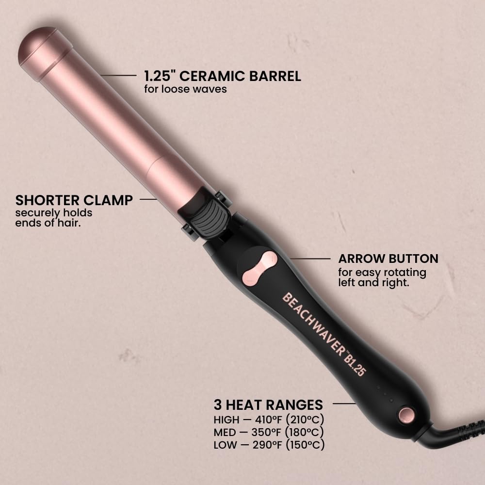 Beachwaver B1.25 curling iron with ceramic barrel close-up