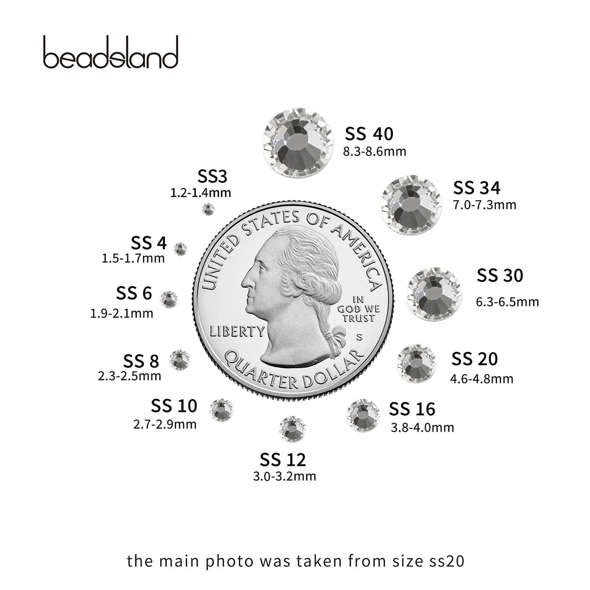 BEADSLAND rhinestones in packaging with dimensions 11.6 x 8.4 x 0.8 cm
