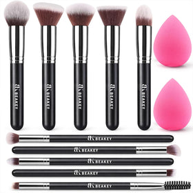 BEAKEY Makeup Brushes Set 10-piece with blending sponges front view