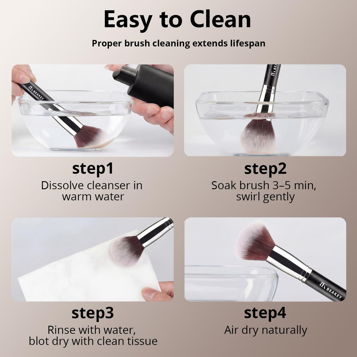 BEAKEY Makeup Brushes Set with sponges on white background