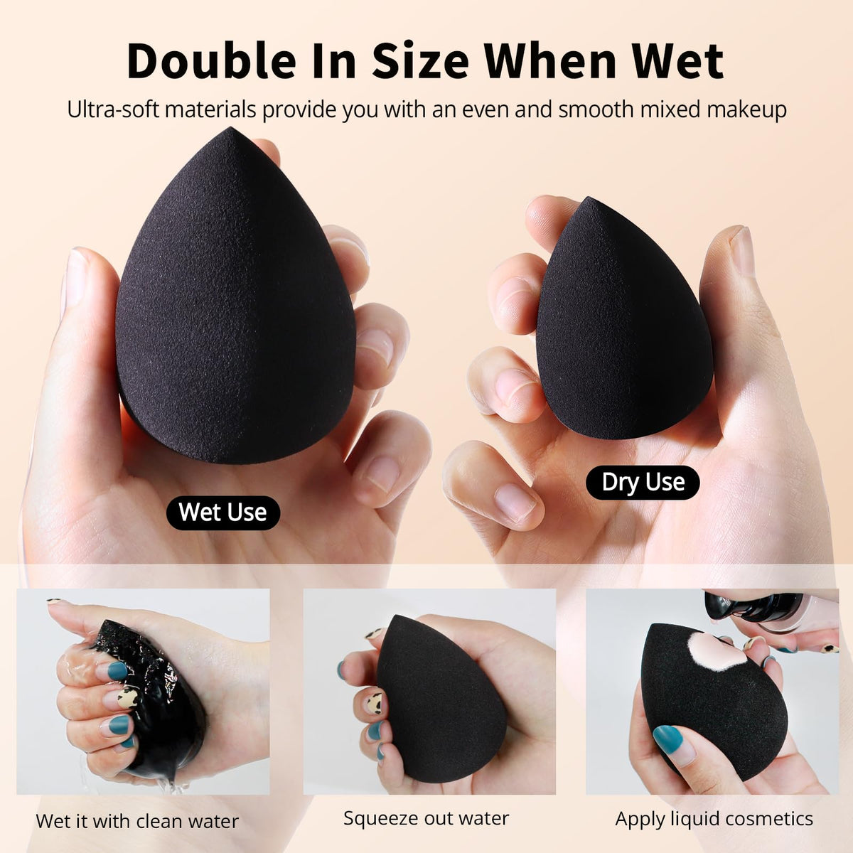BEAKEY Makeup Sponge Set displayed with makeup products