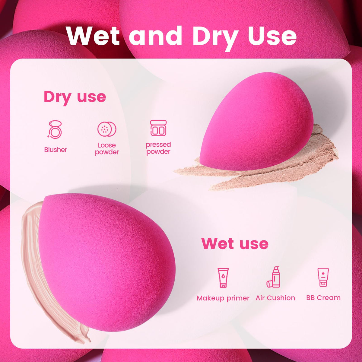 BEAKEY Makeup Sponge wet and dry use demonstration