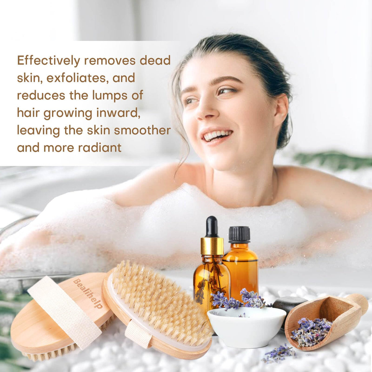 Bealihelp Dry Brushing Body Brush displayed on a bathroom counter