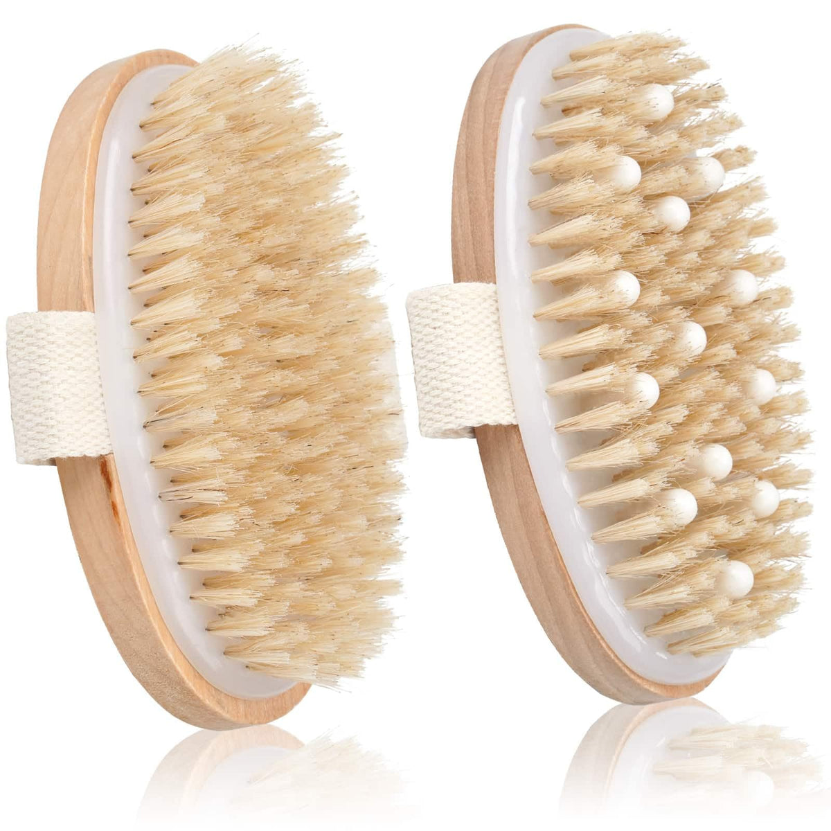 Bealihelp Dry Brushing Body Brush front view with natural bristles
