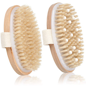 Bealihelp Dry Brushing Body Brush front view with natural bristles
