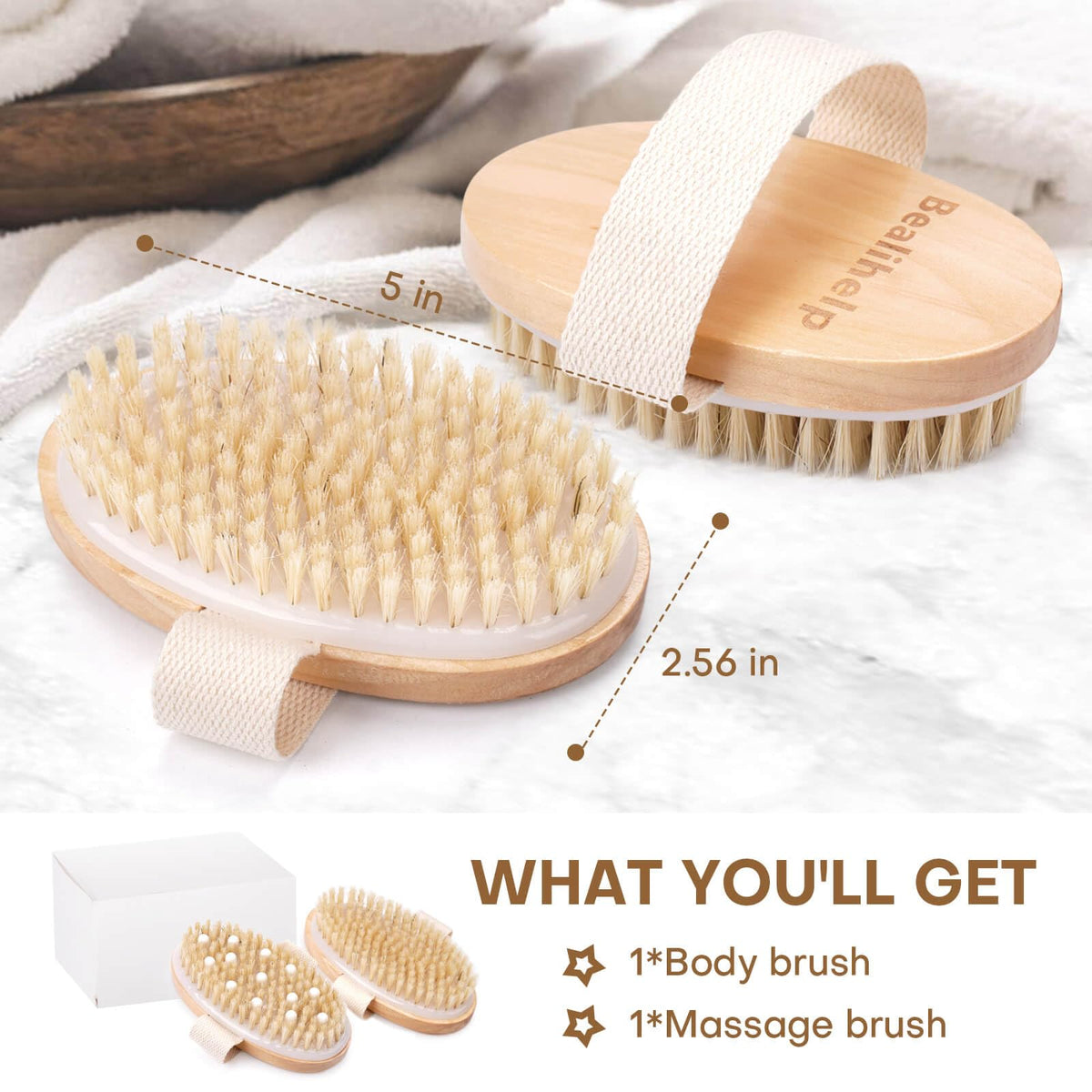 Bealihelp Dry Brushing Body Brush side view showcasing ergonomic design