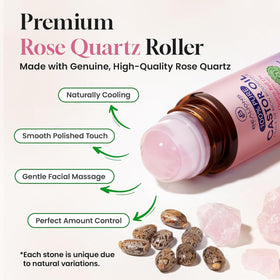 Bealions Castor Oil Rose Quartz Roller Ball in amber glass bottle
