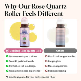 Bealions Castor Oil Rose Quartz Roller Ball on skincare shelf