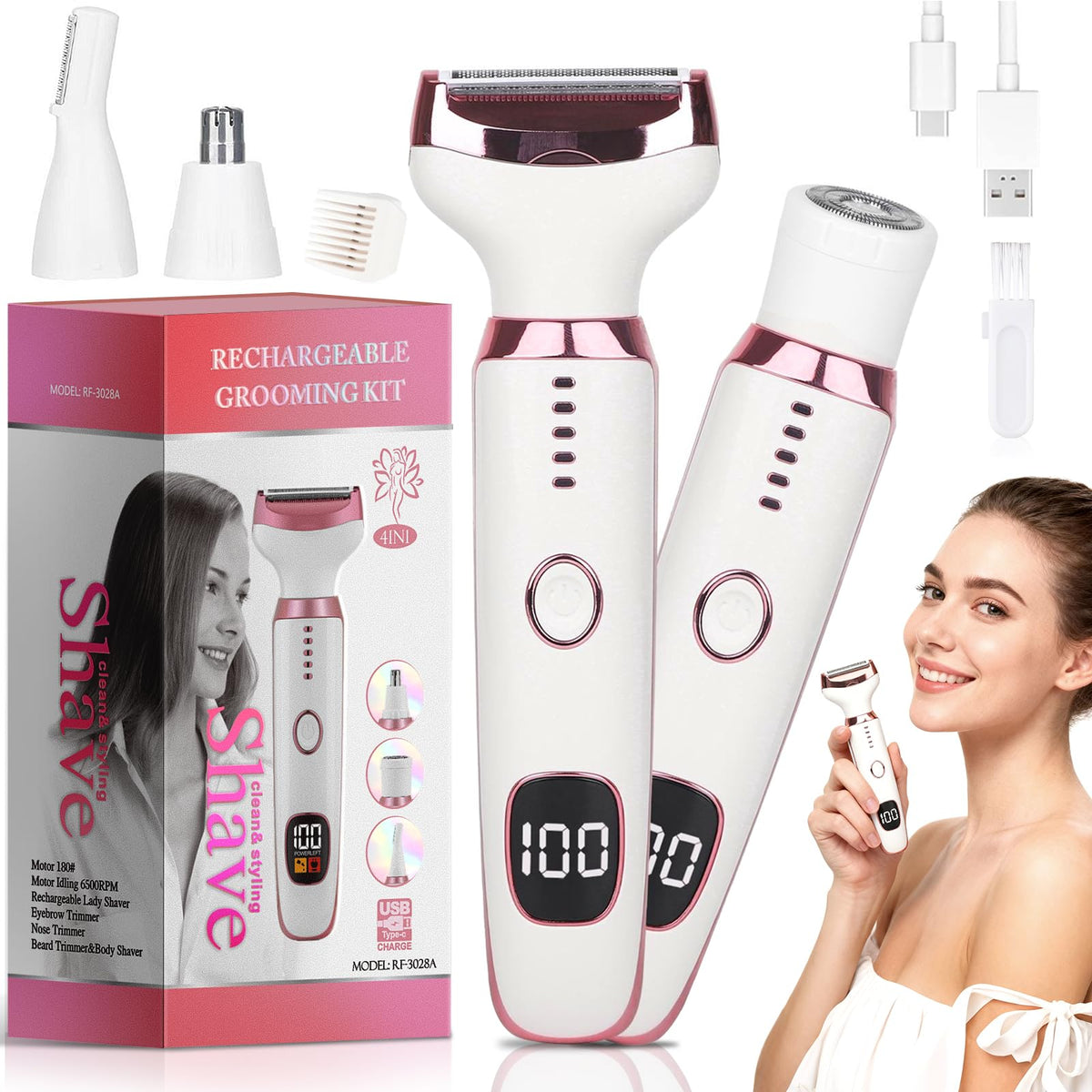 Beanify Electric Razor front view with detachable heads