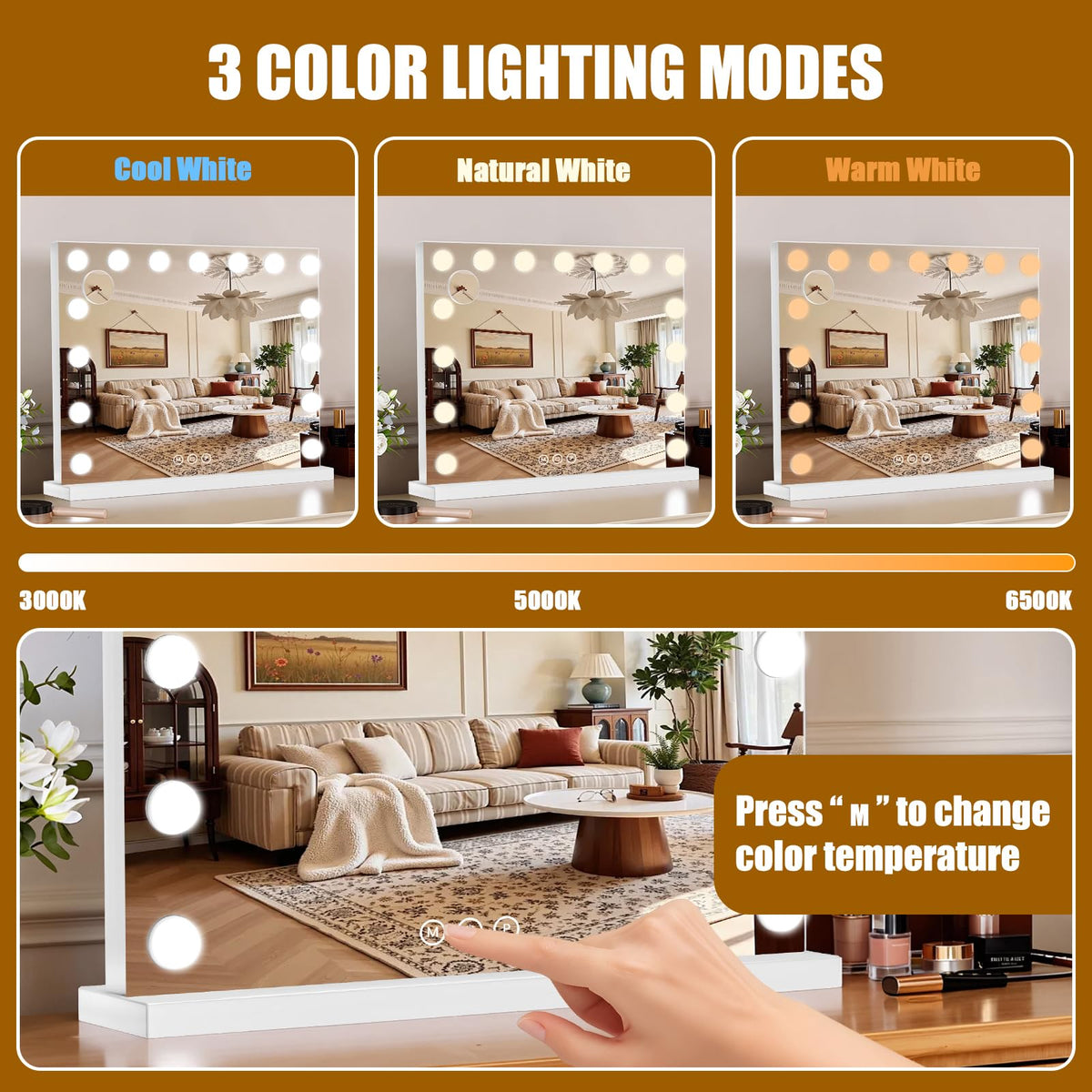 Bearolve Vanity Mirror side view with dimmable bulbs