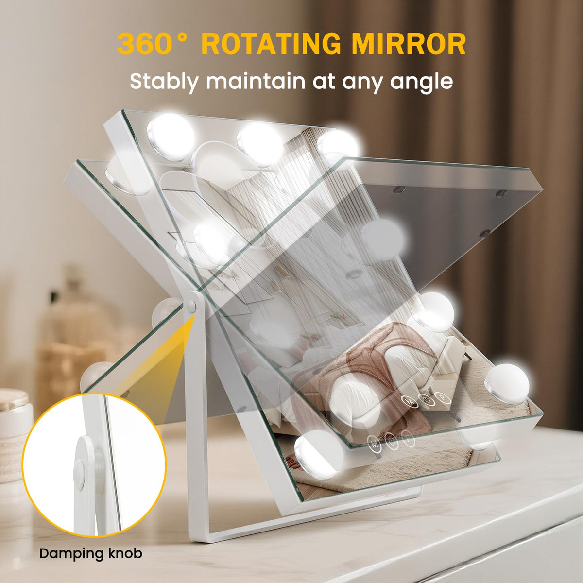 Bearolve Vanity Mirror with three lighting modes displayed