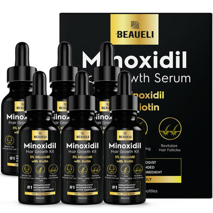beaueli 5% Minoxidil Hair Growth Serum front view with packaging