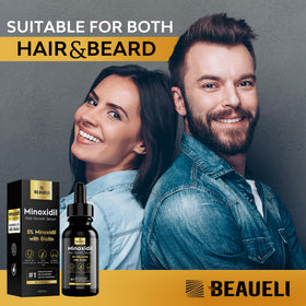 beaueli 5% Minoxidil Hair Growth Serum showing application instructions