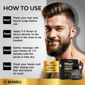 beaueli Beard Growth Kit displayed with grooming tools