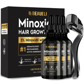 beaueli Beard Growth Kit front view with three 60 mL bottles