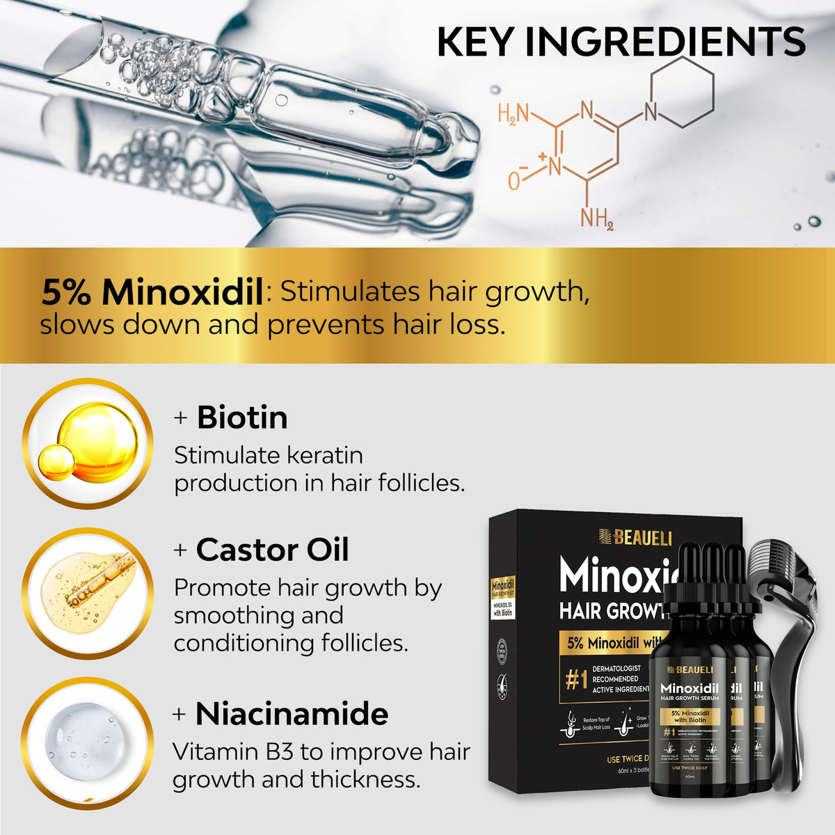 beaueli Beard Growth Kit liquid formula close-up
