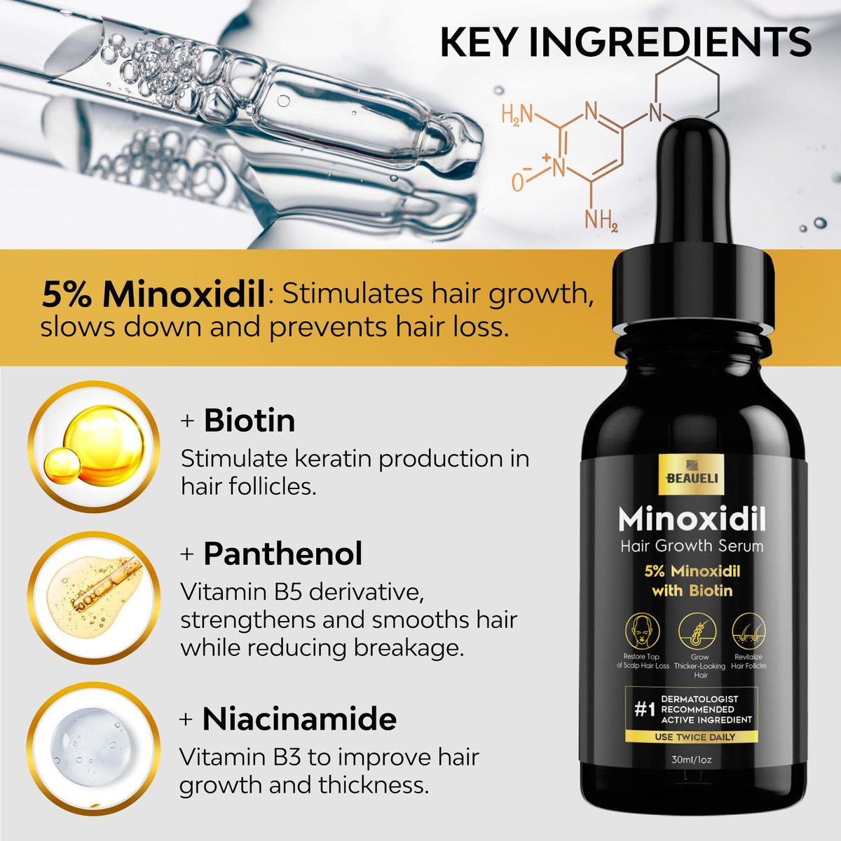 beaueli Hair Growth Serum 5% Minoxidil packaging