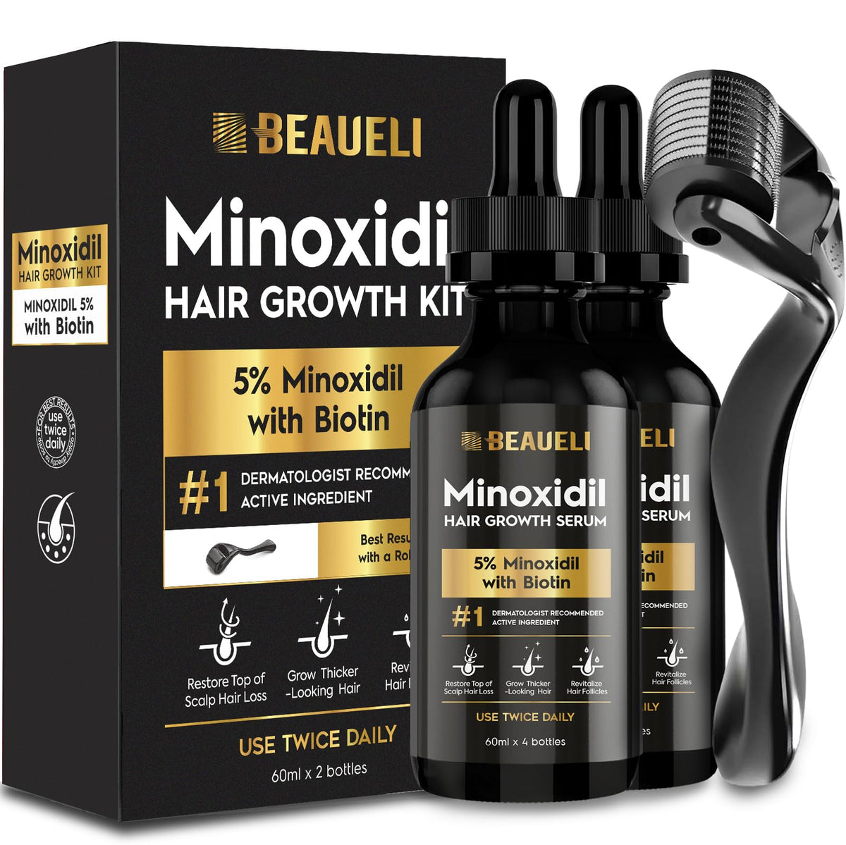 beaueli Minoxidil Beard Growth Kit 5% 60ml front view
