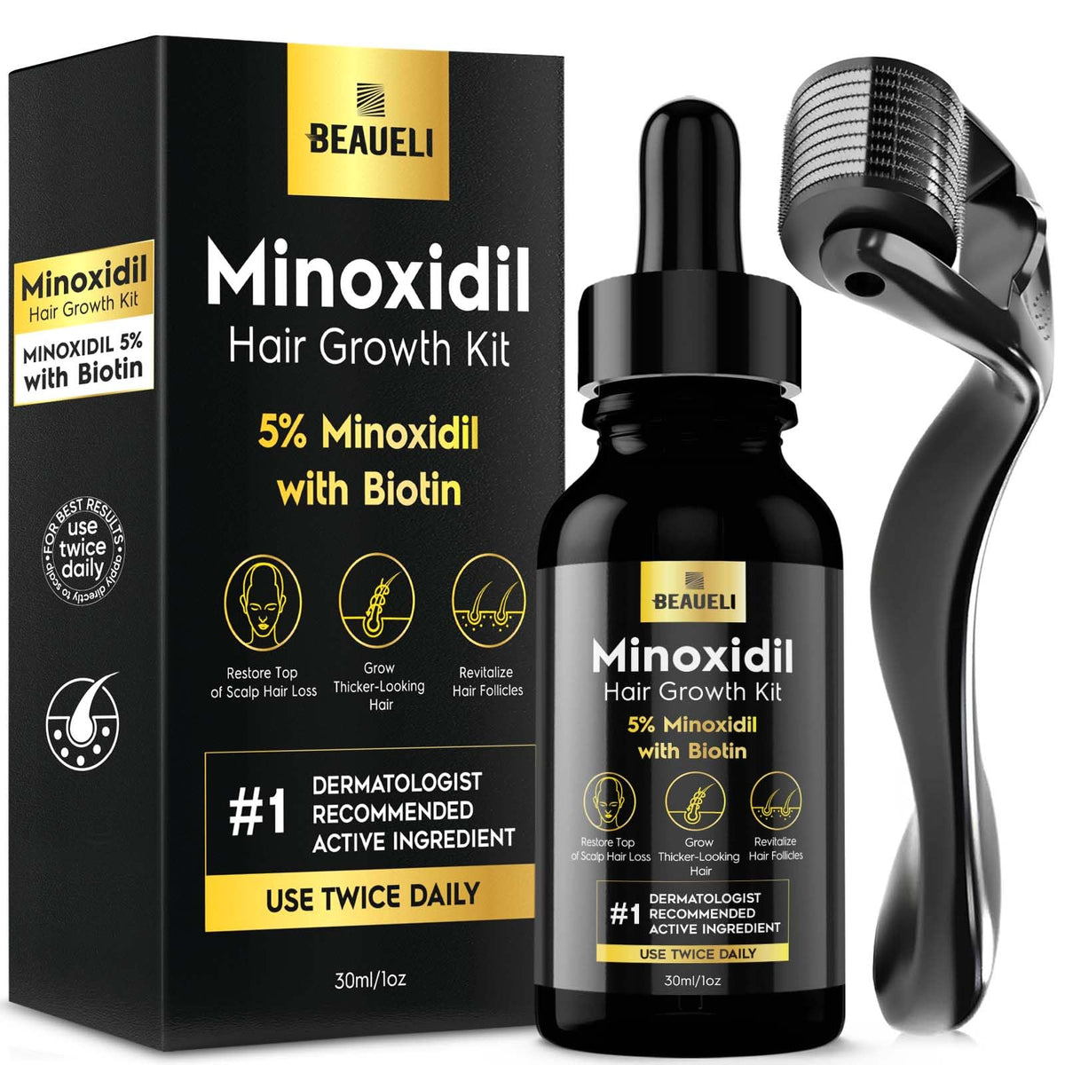 beaueli Minoxidil Beard Growth Kit front view with packaging