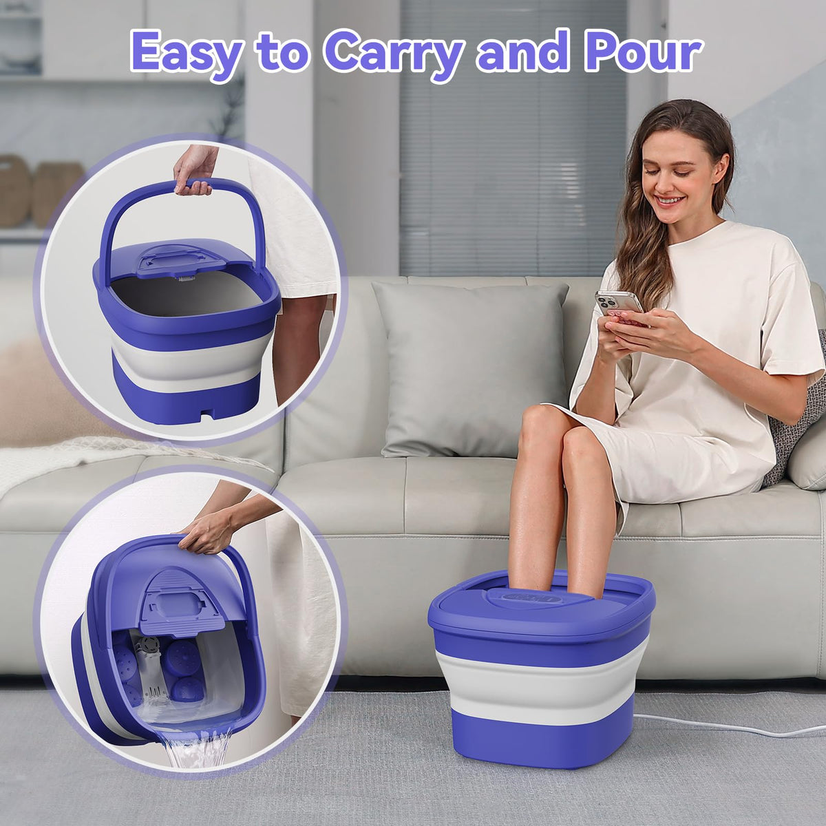 BEAUMOI Collapsible Foot Spa in a modern bathroom setting