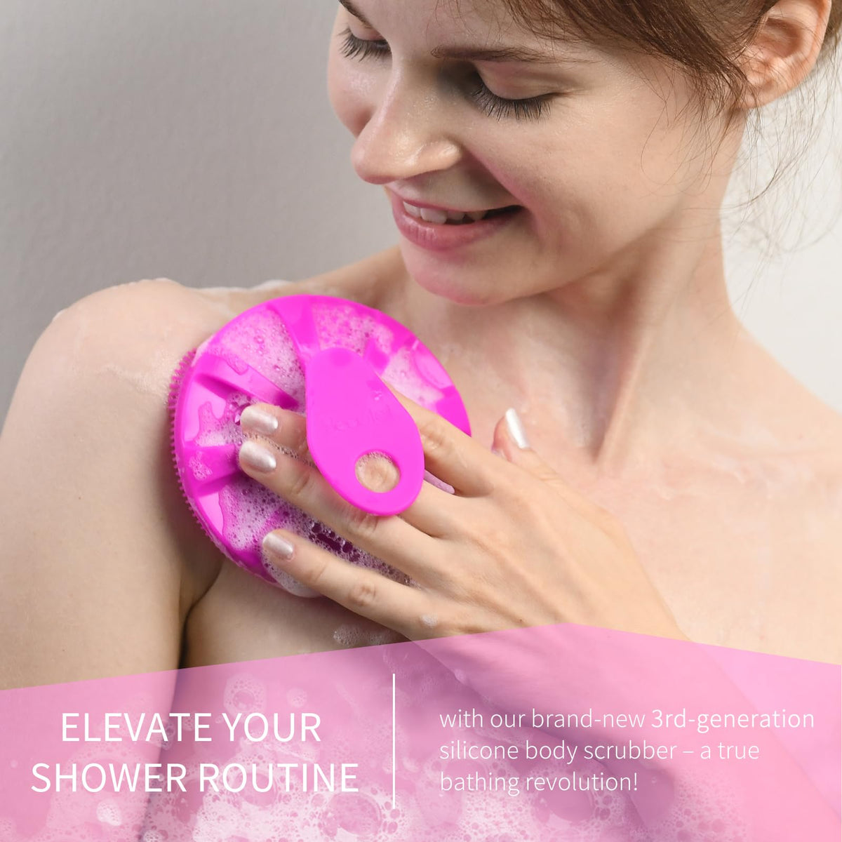 BEAUTAIL Silicone Body Scrubber in lifestyle setting during shower