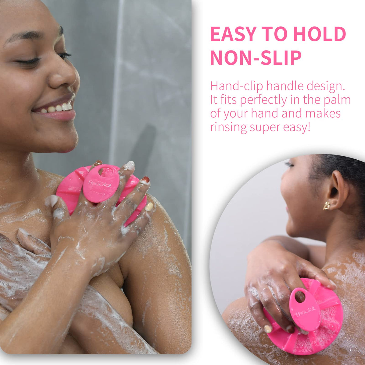 BEAUTAIL Silicone Body Scrubber in use during a shower