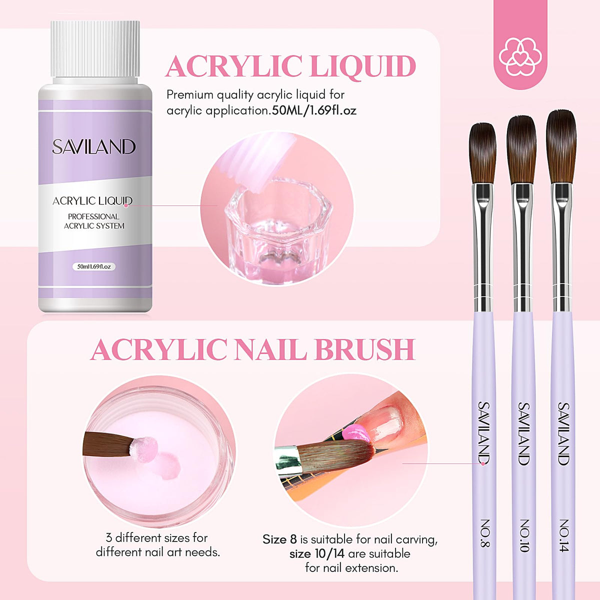 Beautifully manicured nails using SAVILAND acrylic kit