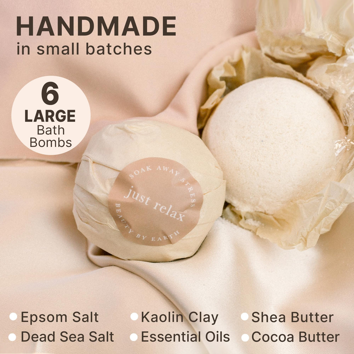 Beauty by Earth bath bombs displayed in a luxurious bath setting