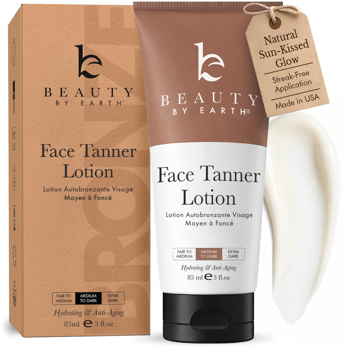 Beauty by Earth Face Tanner front view with packaging