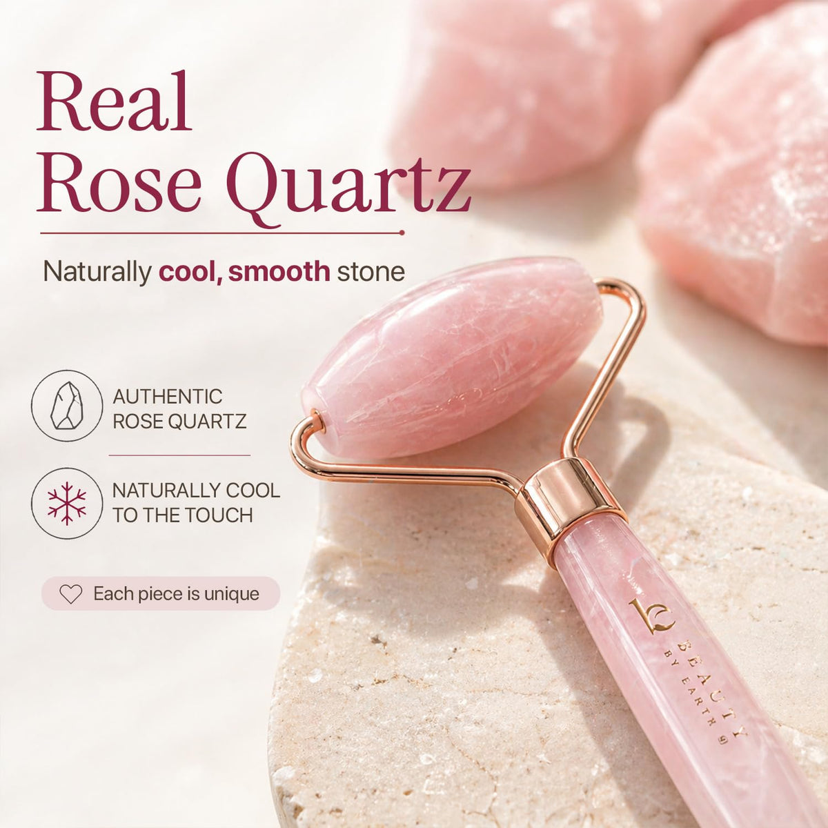 Beauty by Earth Rose Quartz Face Roller ergonomic handle