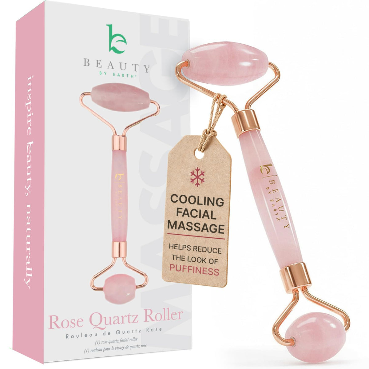 Beauty by Earth Rose Quartz Face Roller front view