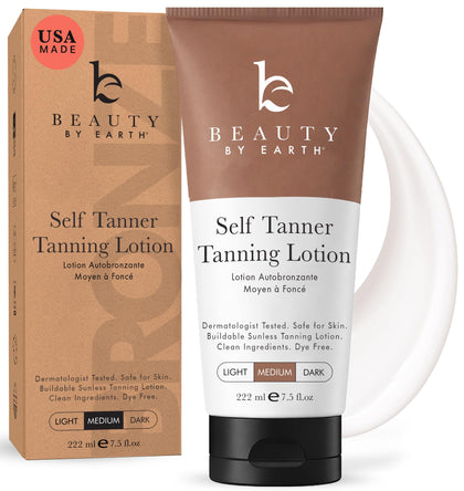 Beauty by Earth Self Tanner front view with packaging