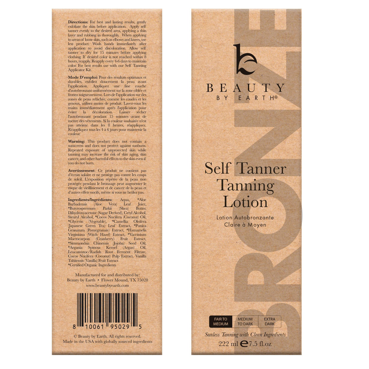 Beauty by Earth Self Tanner lotion with a sun-kissed glow