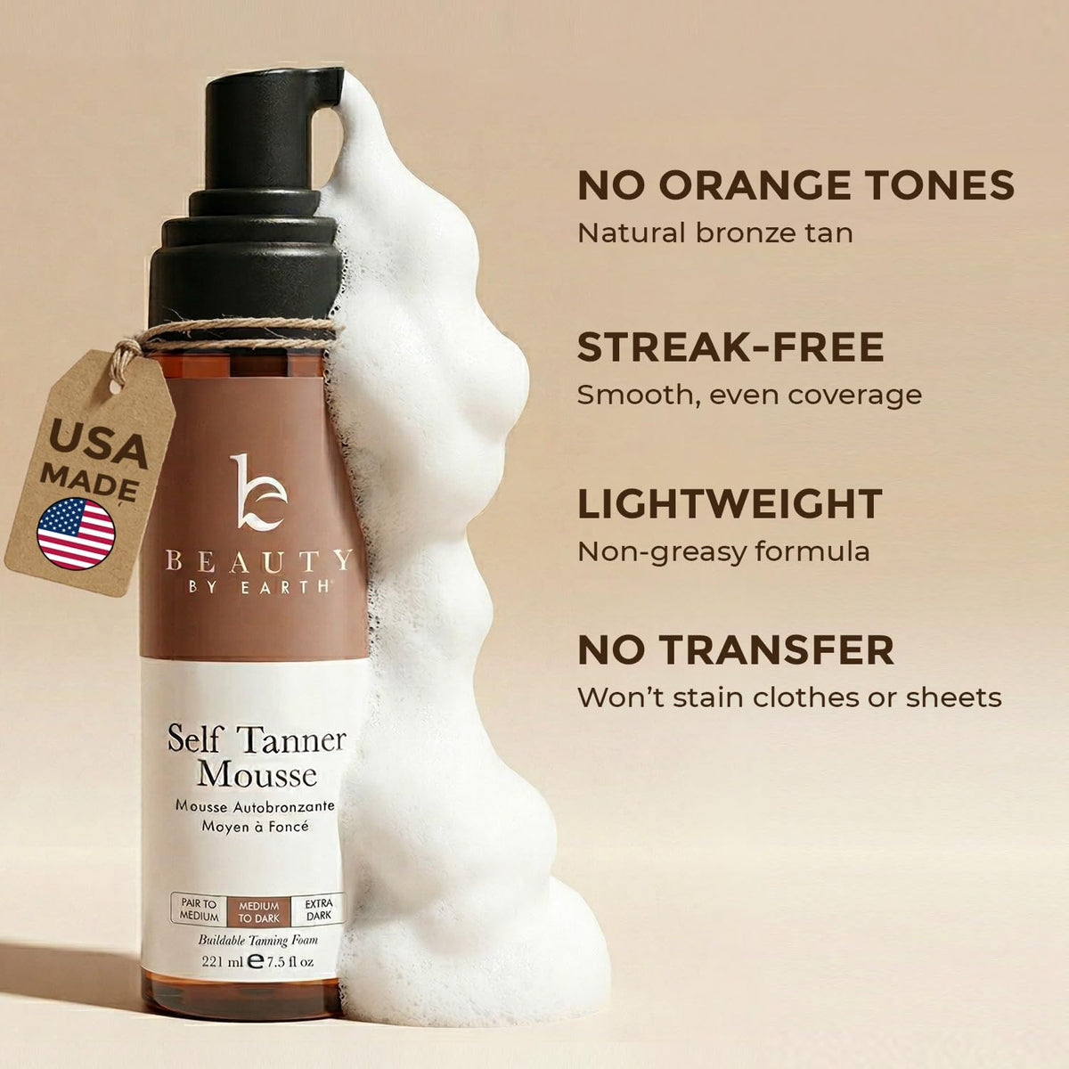 Beauty by Earth Self Tanner Mousse application on skin with a tanning mitt