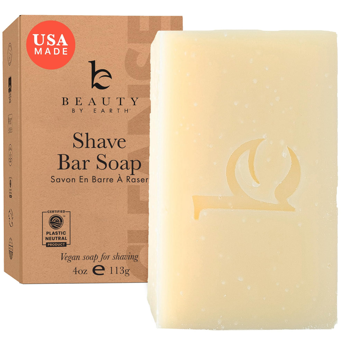 Beauty by Earth Shaving Soap Bar front view with packaging