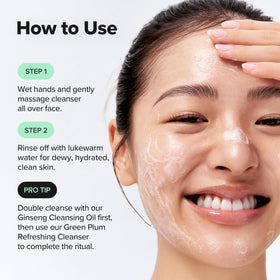 Beauty of Joseon Green Plum Cleanser lifestyle shot on bathroom counter