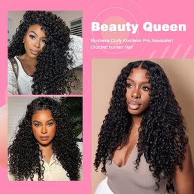 Beauty Queen Burmese Curly Crochet Hair displayed on a hair rack