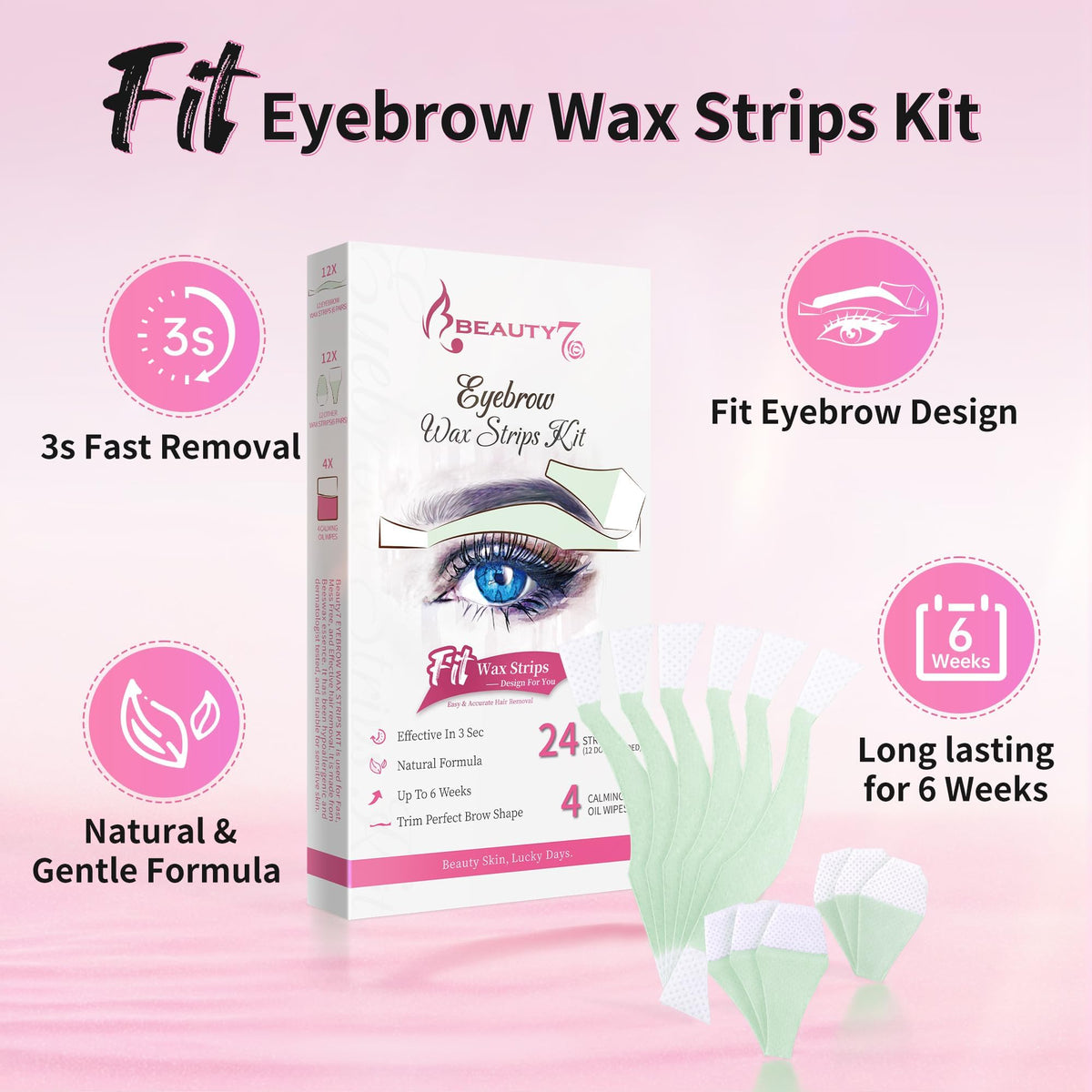 Beauty7 Facial Wax Strips in use on eyebrow area