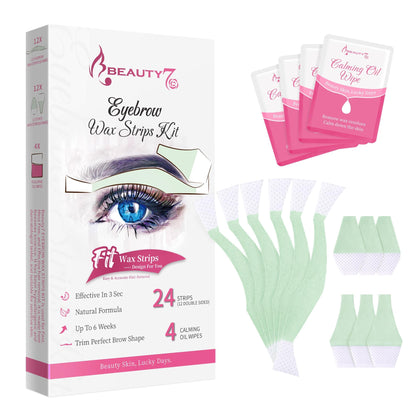 Beauty7 Facial Wax Strips packaging front view with 24 strips