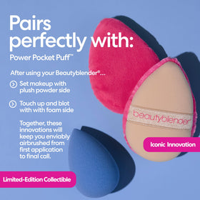 beautyblender Denim Makeup Sponge with makeup products