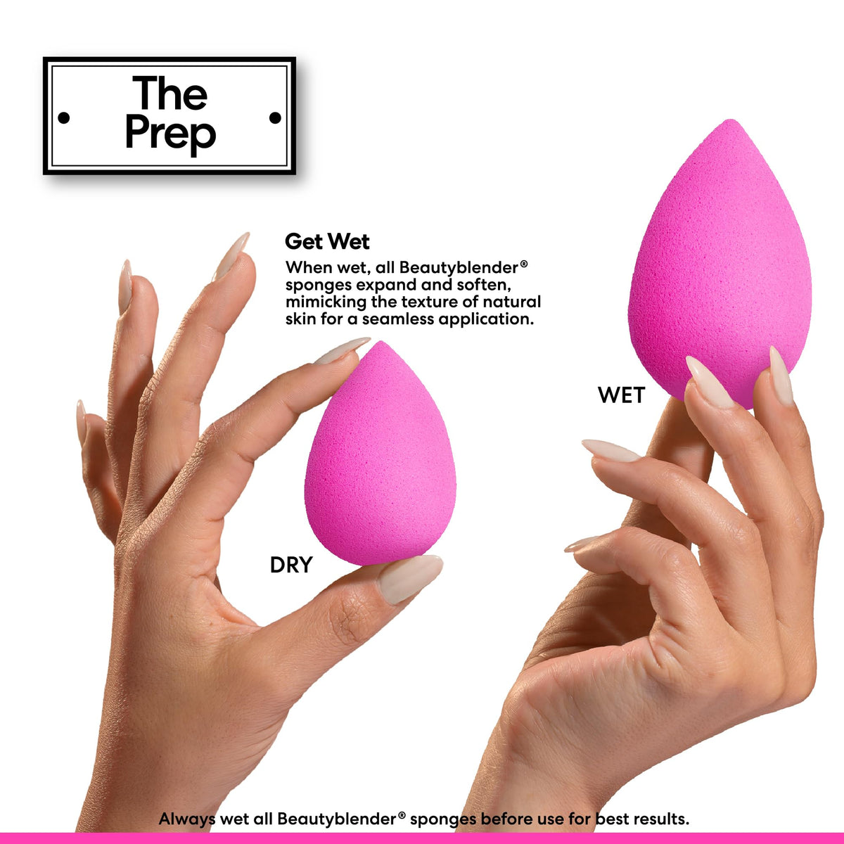 Beautyblender sponges arranged on a vanity