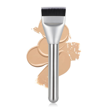 BEAUTYFACTOR Flat Foundation Brush front view, silver handle