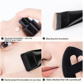 BEAUTYFACTOR Flat Foundation Brush in use applying foundation