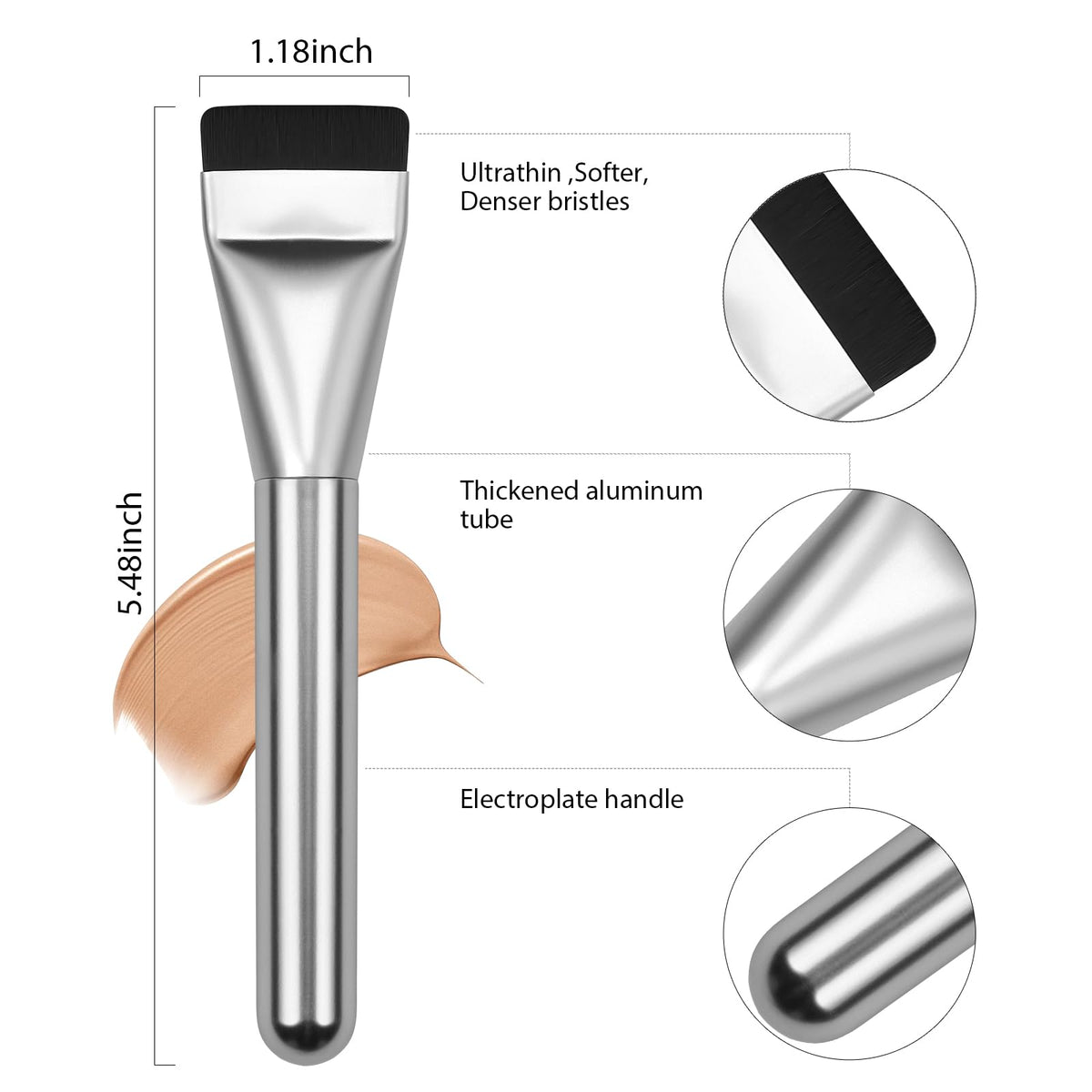 BEAUTYFACTOR Flat Foundation Brush Set being used for liquid foundation application