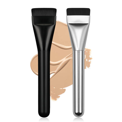 BEAUTYFACTOR Flat Foundation Brush Set front view with black and silver brushes